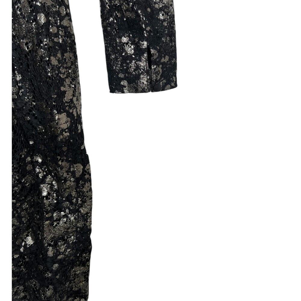 Lela Rose Womens Sheath Dress Black Silver Metallic Lace Size 4 Glam Night Out - Picture 7 of 8